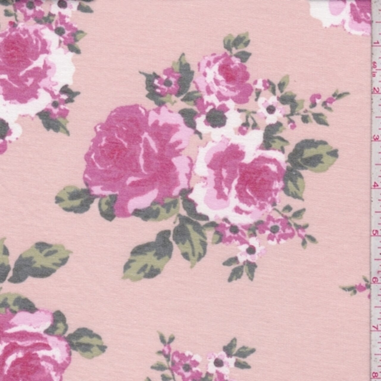 Clay Pink/Fuchsia Rose Cluster French Terry Knit Fabric By the Yard